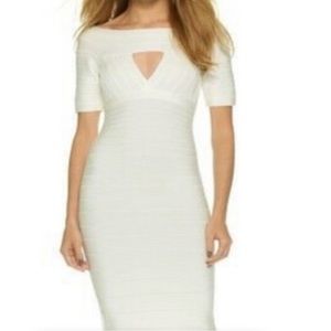 HERVE LEGER 'Kristin' Alabaster Ivory white Bandage Cocktail midi Dress medium